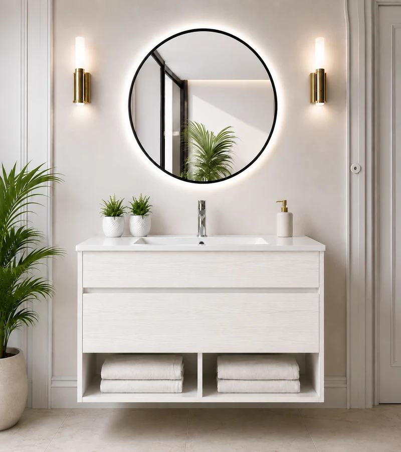 Mueble de baño suspendido NEBARI con cajón y lavabo extraplano
