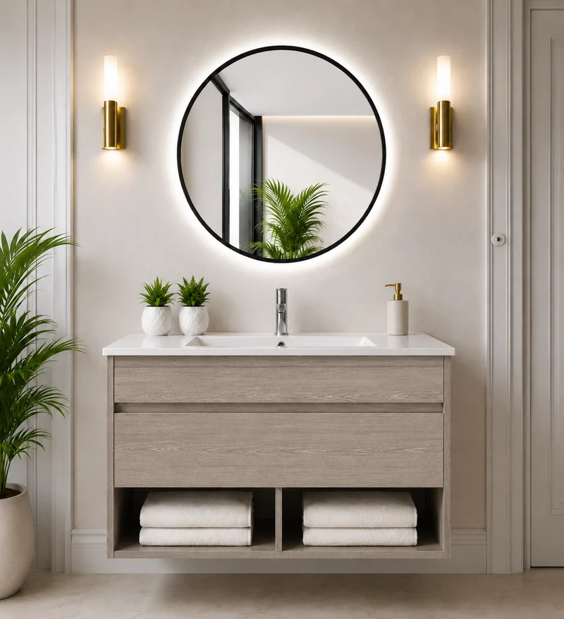 Mueble de baño suspendido NEBARI con cajón y lavabo extraplano