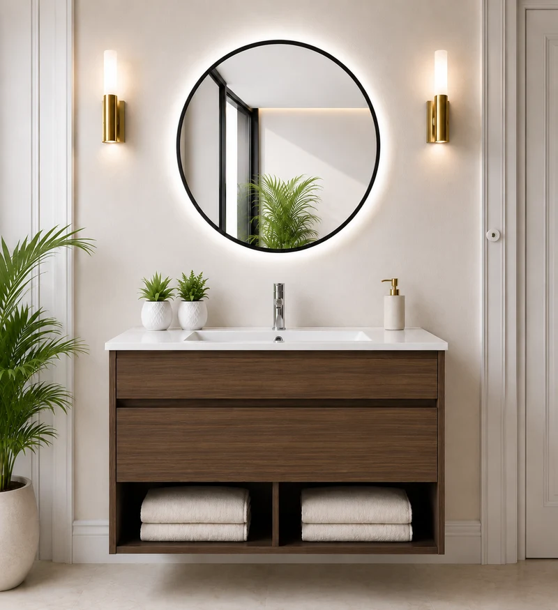 Mueble de baño suspendido NEBARI con cajón y lavabo extraplano