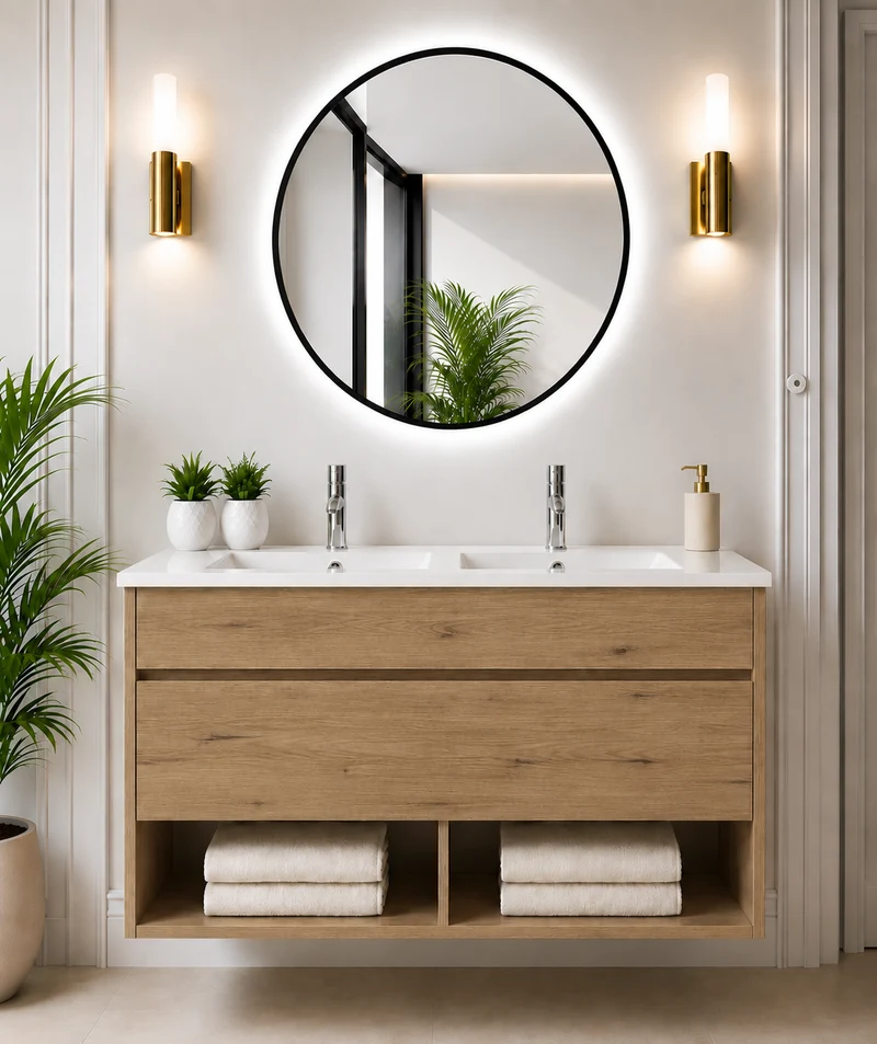 Mueble de baño suspendido NEBARI con cajón y lavabo extraplano