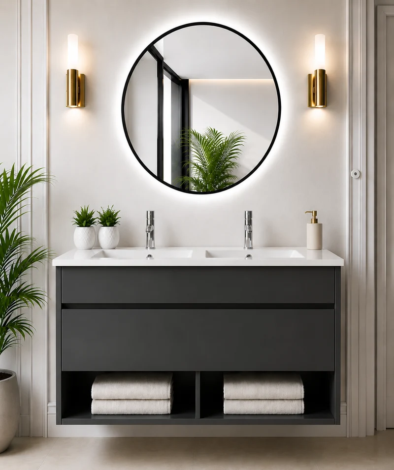Mueble de baño suspendido NEBARI con cajón y lavabo extraplano