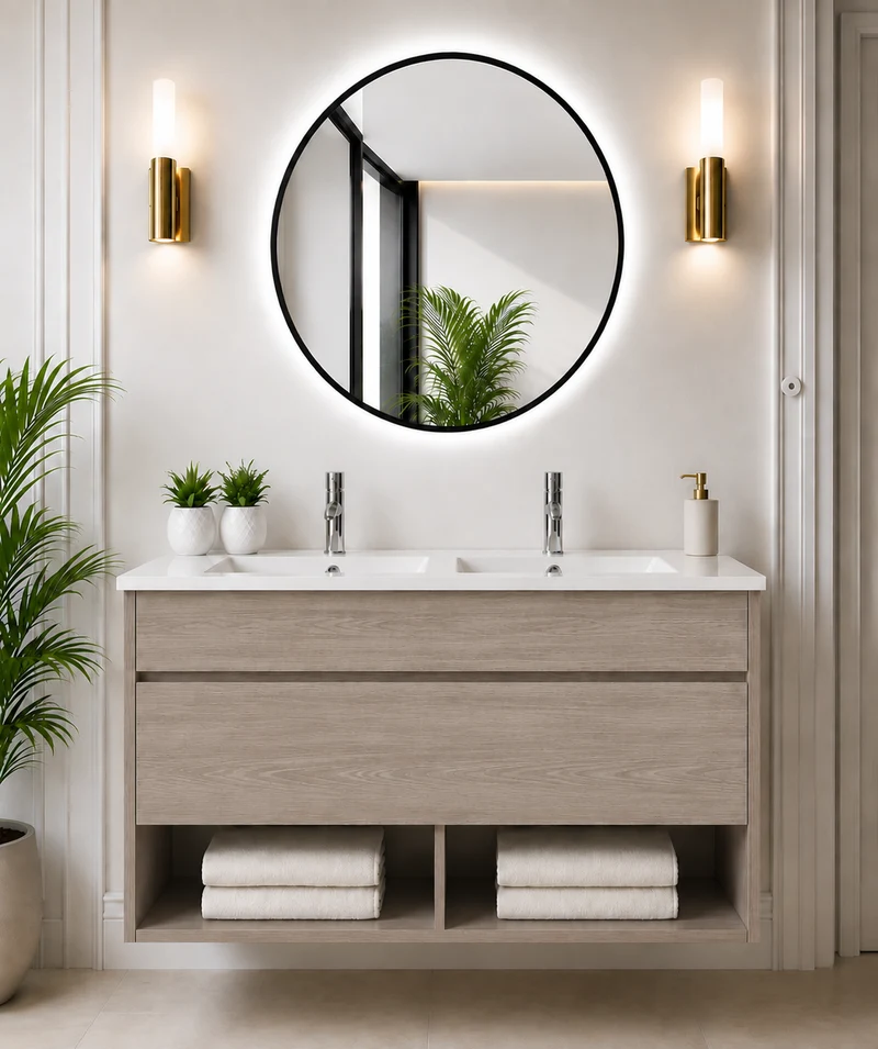 Mueble de baño suspendido NEBARI con cajón y lavabo extraplano