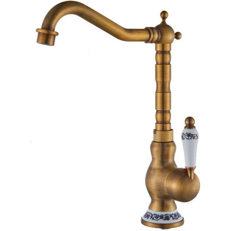 Grifo monomando alto lavabo retro FLORINA dorado envejecido