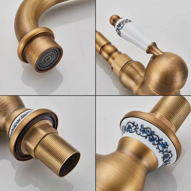 Grifo monomando alto lavabo retro FLORINA dorado envejecido