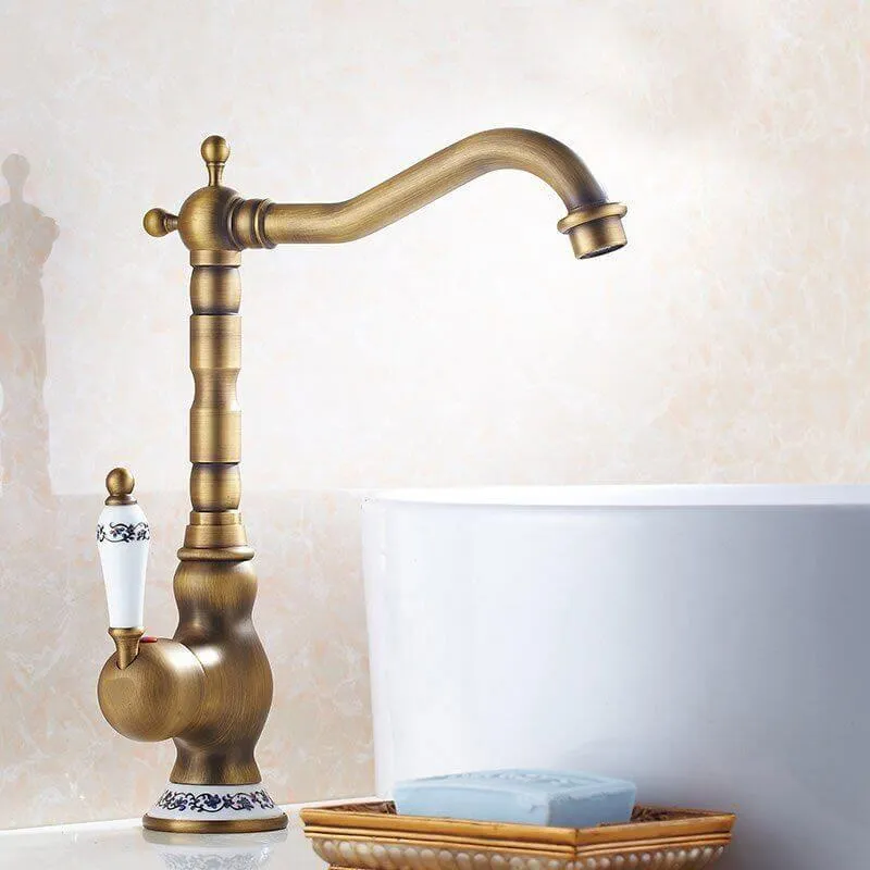 Grifo monomando alto lavabo retro FLORINA dorado envejecido