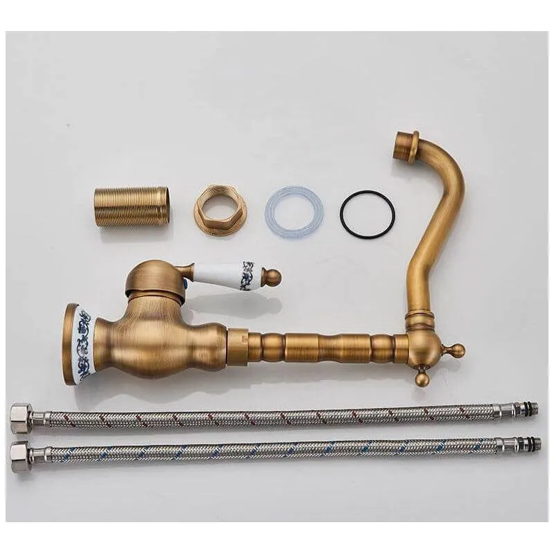 Grifo monomando alto lavabo retro FLORINA dorado envejecido