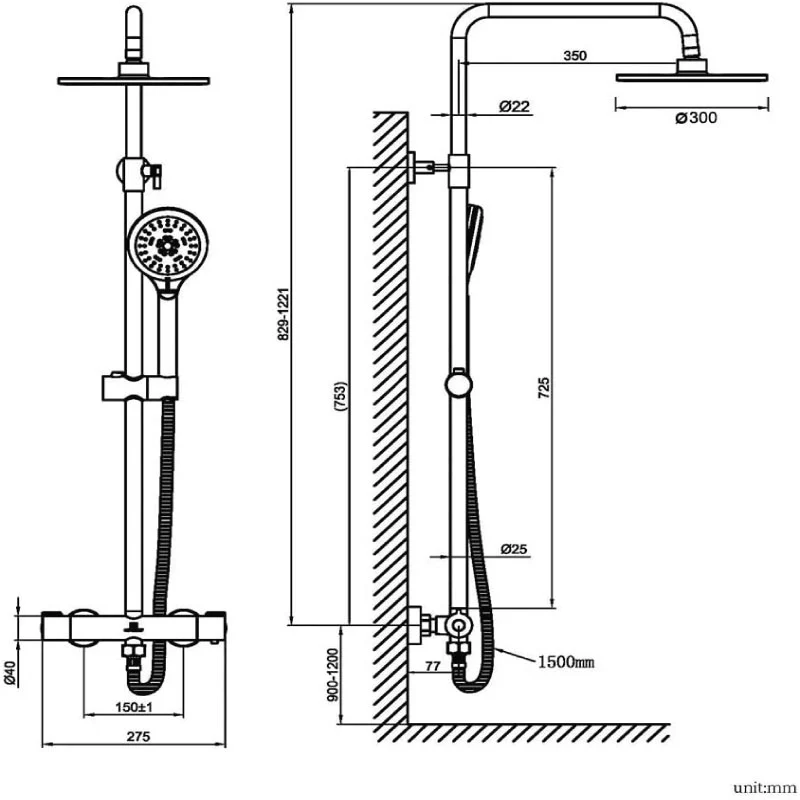 Columna de ducha termostática BOSSA negro mate