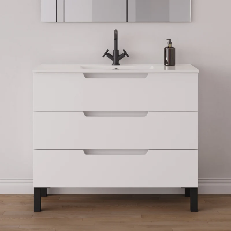 Meuble de salle de bain 90cm simple vasque - 3 tiroirs - RIZA