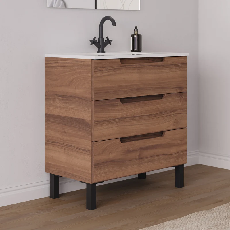 Meuble de salle de bain 80cm simple vasque - 3 tiroirs - RIZA