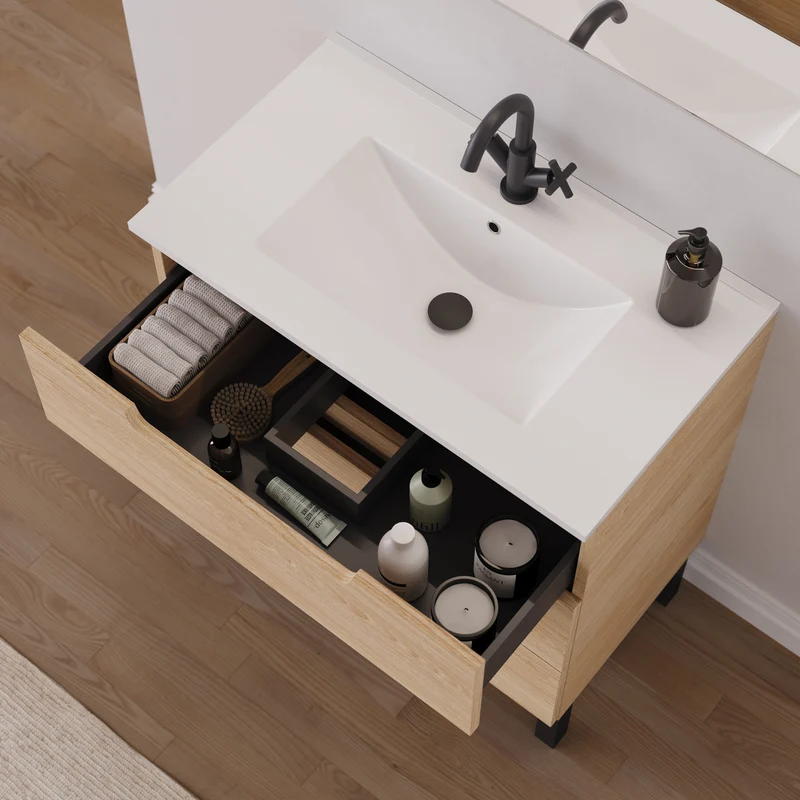 Meuble de salle de bain 80cm simple vasque - 3 tiroirs - RIZA
