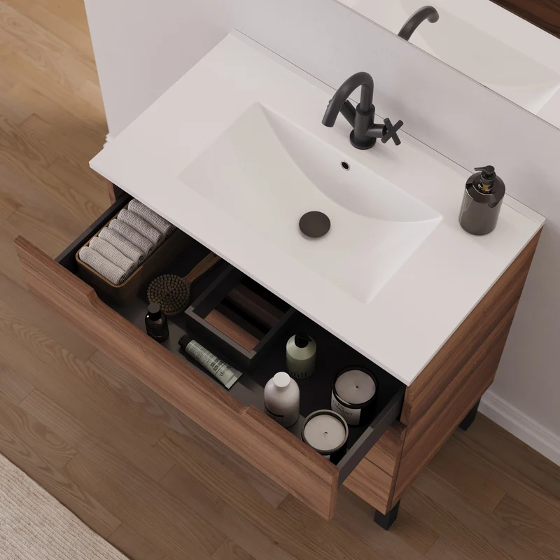 Meuble de salle de bain 80cm simple vasque - 3 tiroirs - RIZA