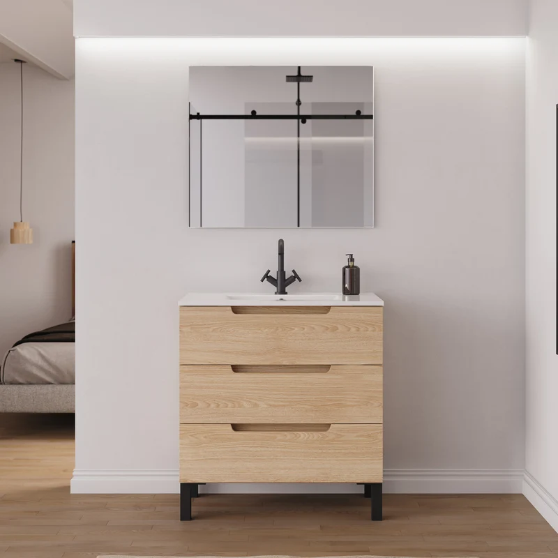 Meuble de salle de bain 80cm simple vasque - 3 tiroirs - RIZA