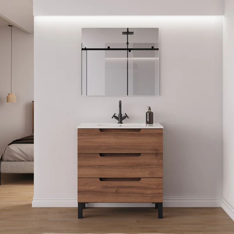 Meuble de salle de bain 80cm simple vasque - 3 tiroirs - RIZA