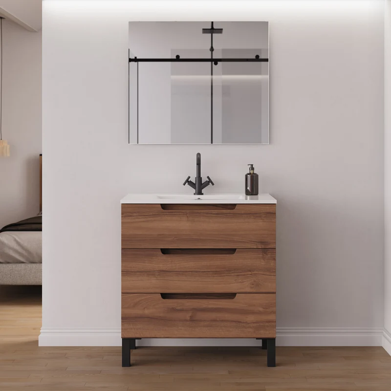 Meuble de salle de bain 80cm simple vasque - 3 tiroirs - RIZA