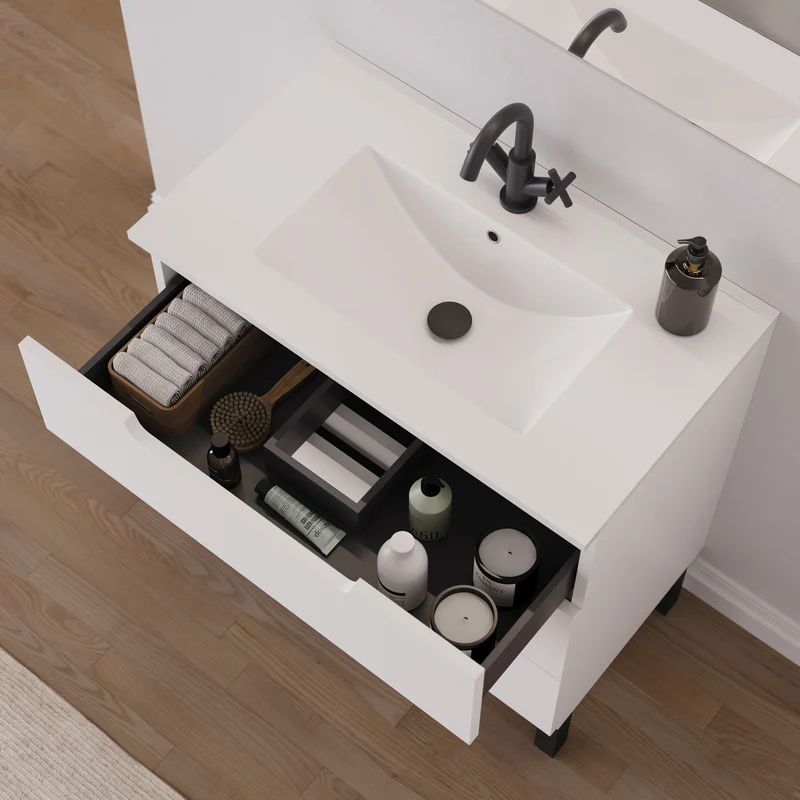 Meuble de salle de bain 80cm simple vasque - 3 tiroirs - RIZA