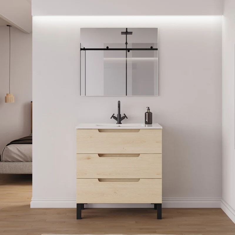 Meuble de salle de bain 80cm simple vasque - 3 tiroirs - RIZA