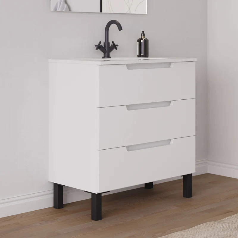 Meuble de salle de bain 80cm simple vasque - 3 tiroirs - RIZA