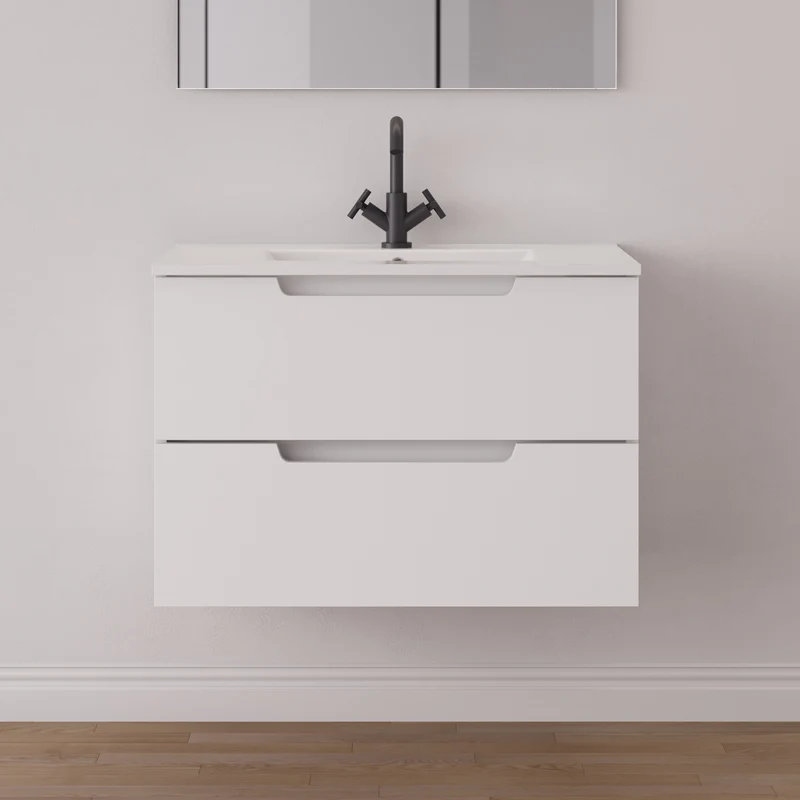 Meuble de salle de bain 60cm simple vasque - 2 tiroirs - SONRIZA