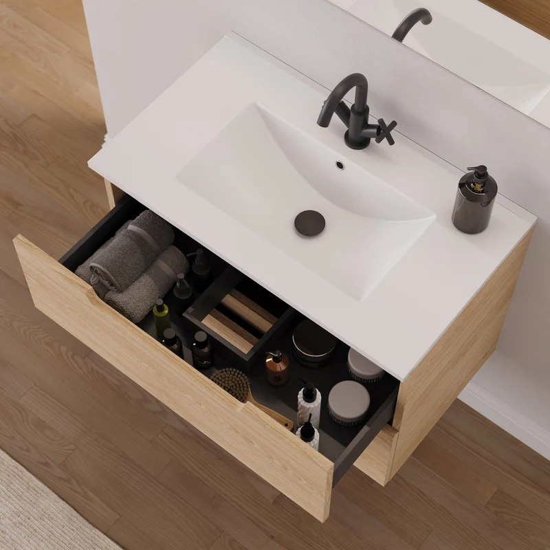 Meuble de salle de bain 60cm simple vasque - 2 tiroirs - SONRIZA