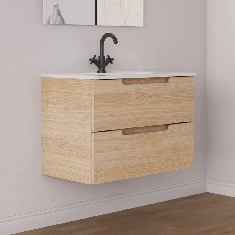 Meuble de salle de bain 60cm simple vasque - 2 tiroirs - SONRIZA