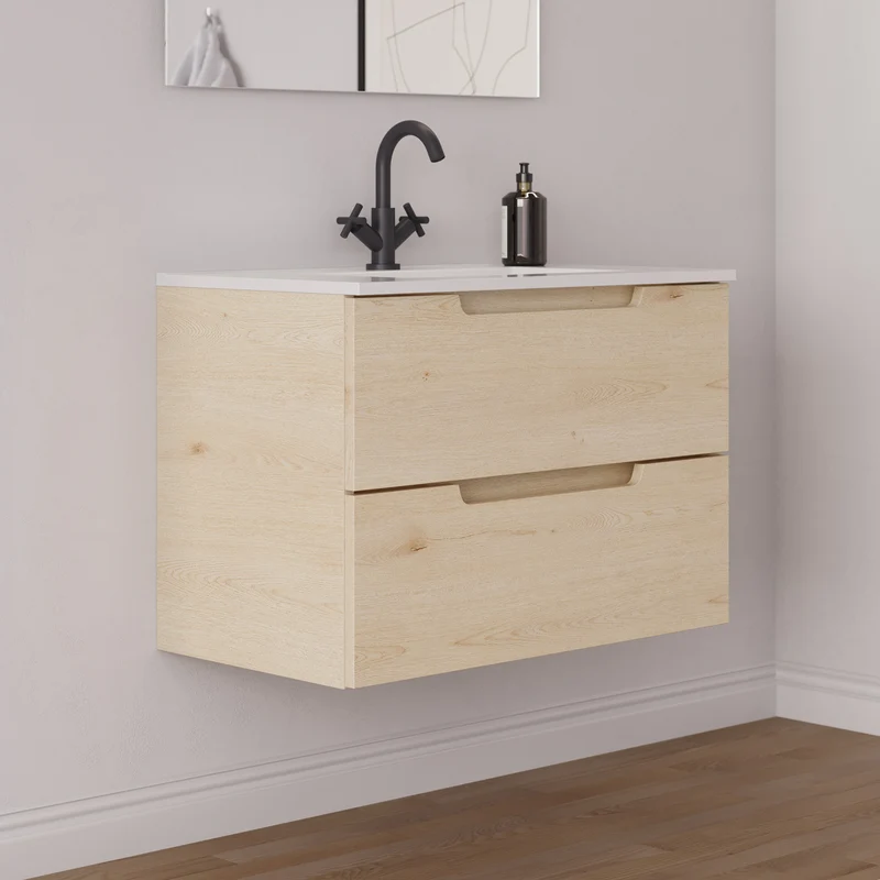 Meuble de salle de bain 60cm simple vasque - 2 tiroirs - SONRIZA
