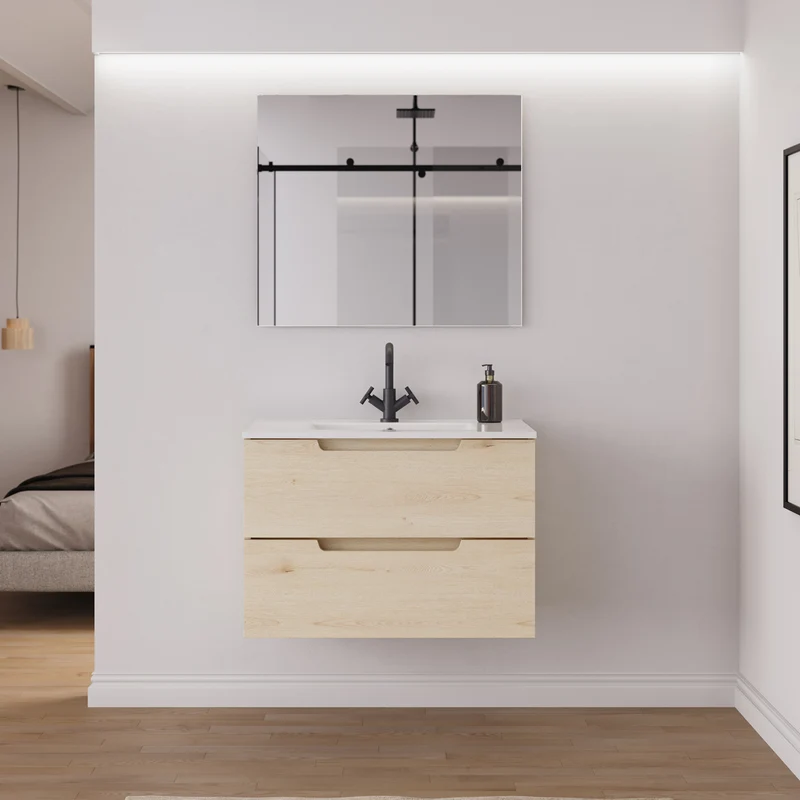 Meuble de salle de bain 60cm simple vasque - 2 tiroirs - SONRIZA