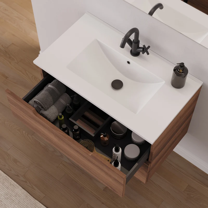 Meuble de salle de bain 60cm simple vasque - 2 tiroirs - SONRIZA