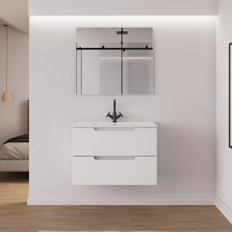 Meuble de salle de bain 60cm simple vasque - 2 tiroirs - SONRIZA