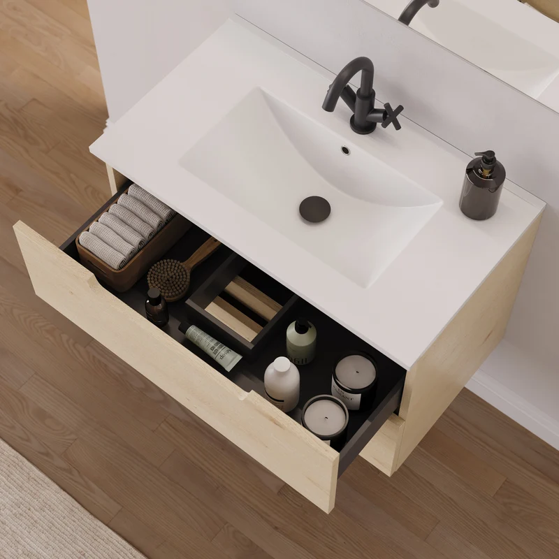 Meuble de salle de bain 60cm simple vasque - 2 tiroirs - SONRIZA