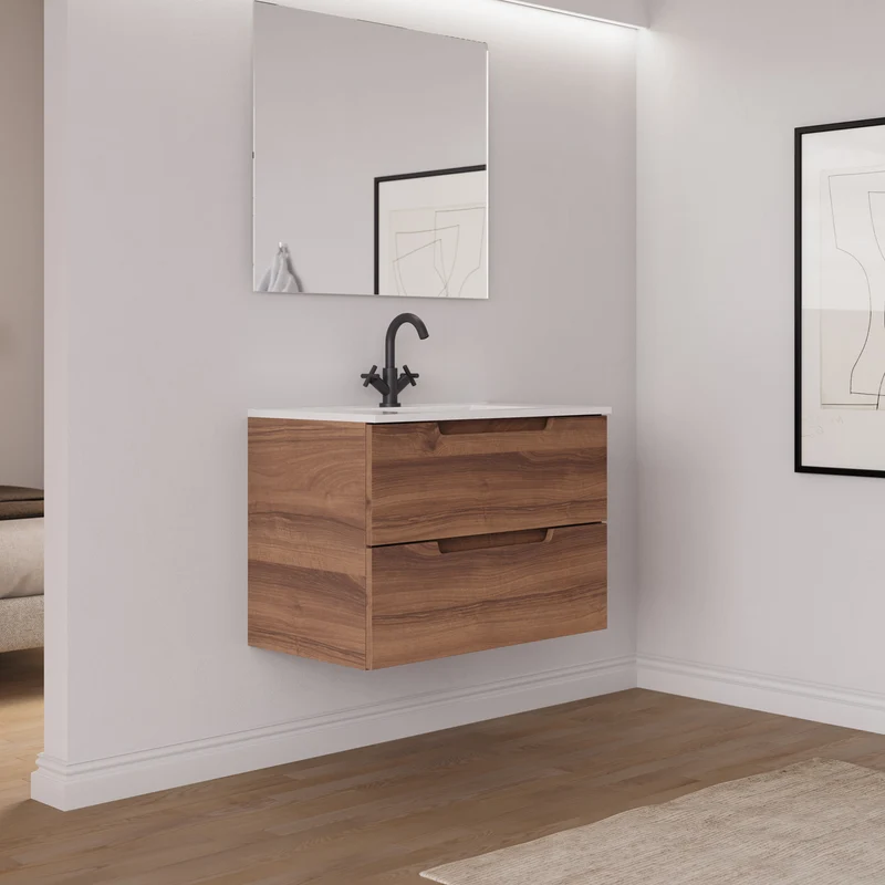 Meuble de salle de bain 60cm simple vasque - 2 tiroirs - SONRIZA