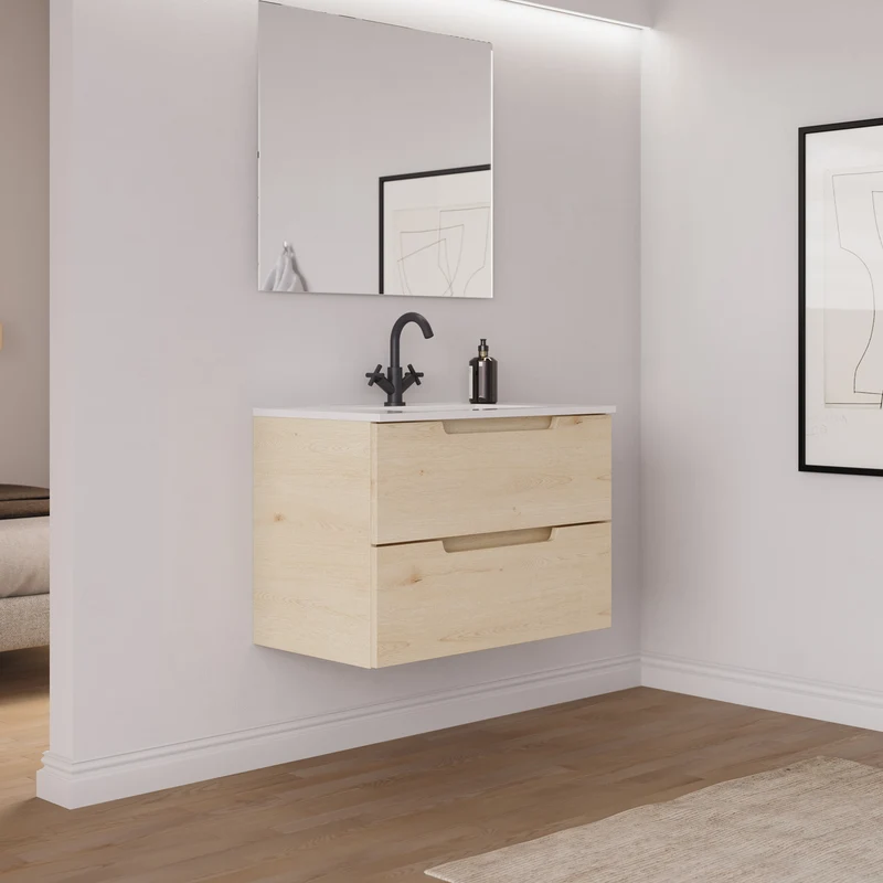 Meuble de salle de bain 60cm simple vasque - 2 tiroirs - SONRIZA