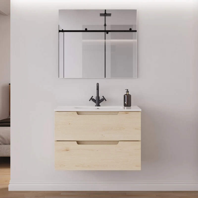 Meuble de salle de bain 60cm simple vasque - 2 tiroirs - SONRIZA