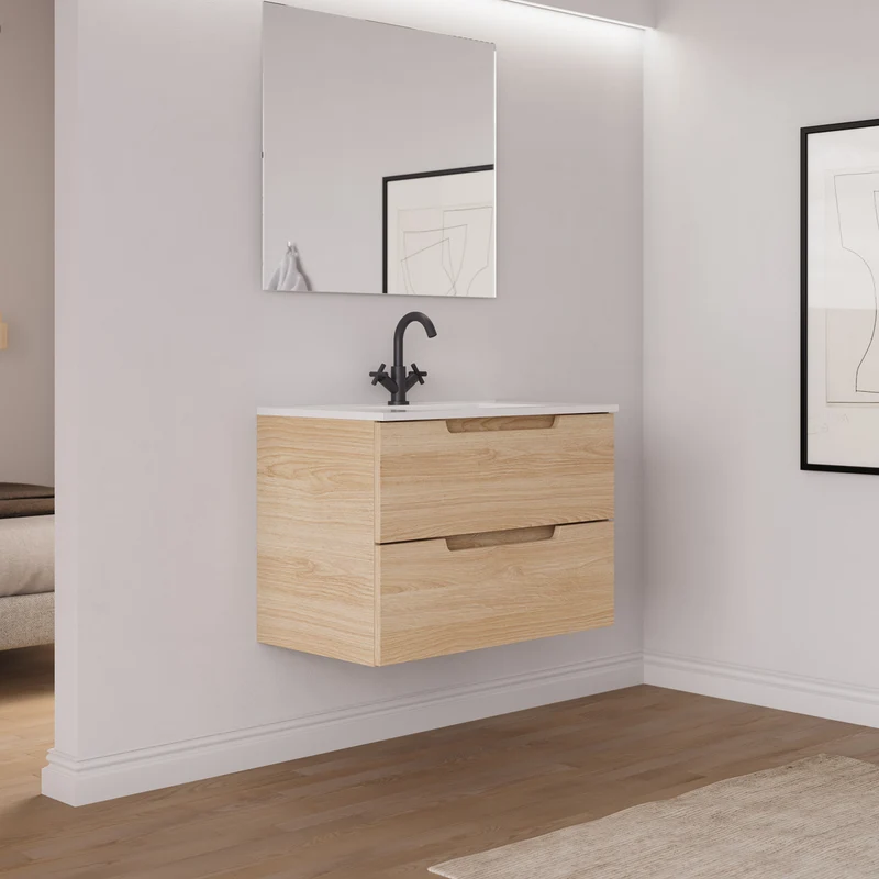 Meuble de salle de bain 60cm simple vasque - 2 tiroirs - SONRIZA
