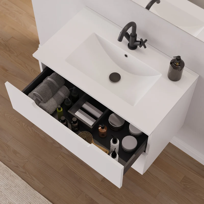Meuble de salle de bain 60cm simple vasque - 2 tiroirs - SONRIZA