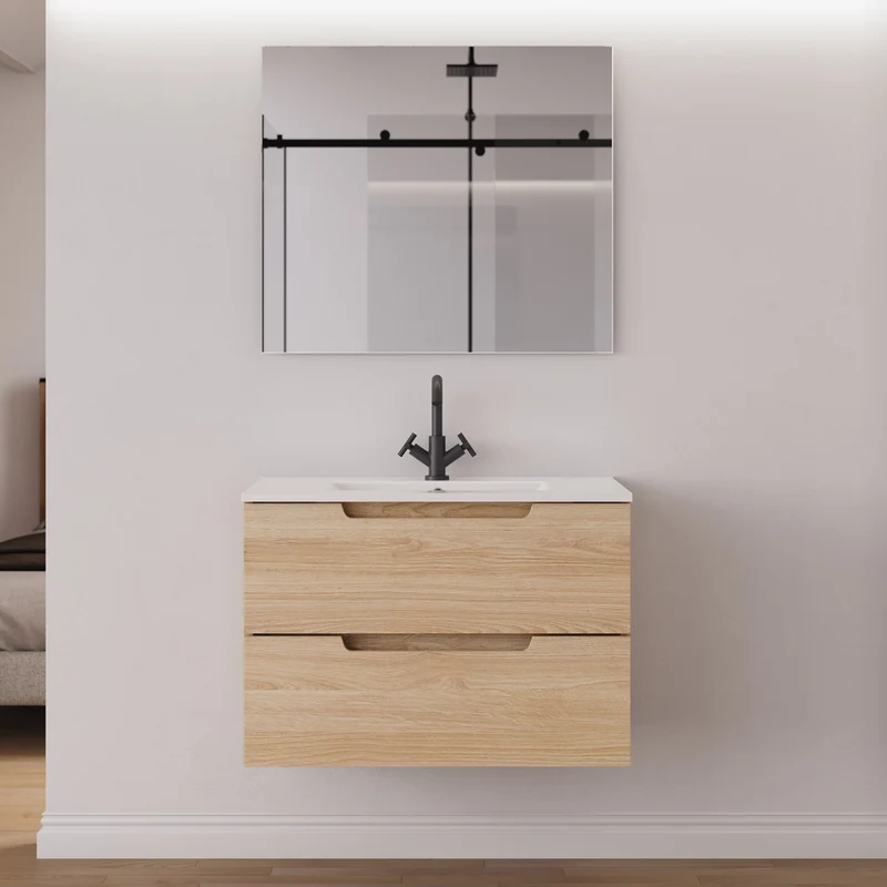 Meuble de salle de bain 60cm simple vasque - 2 tiroirs - SONRIZA