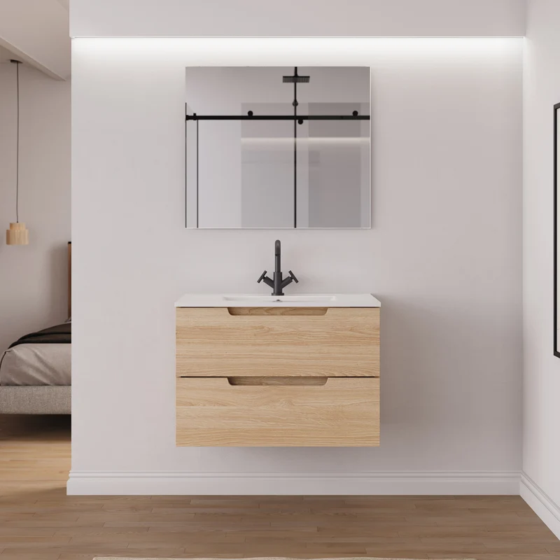Meuble de salle de bain 60cm simple vasque - 2 tiroirs - SONRIZA
