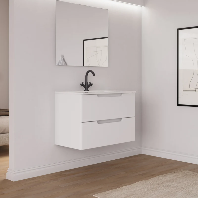 Meuble de salle de bain 60cm simple vasque - 2 tiroirs - SONRIZA