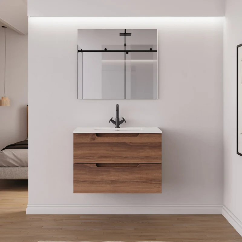 Meuble de salle de bain 60cm simple vasque - 2 tiroirs - SONRIZA