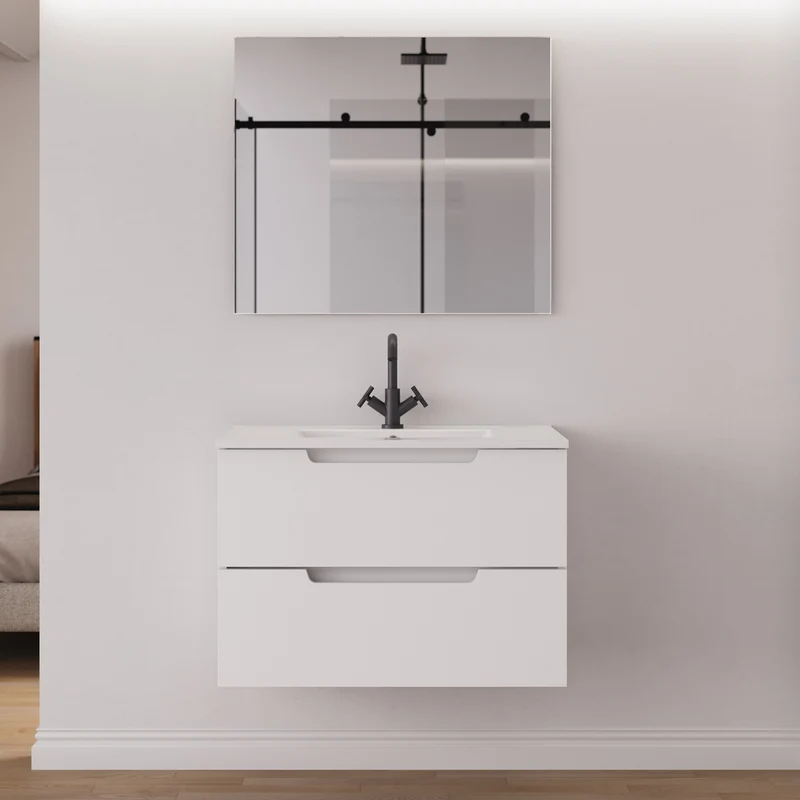 Meuble de salle de bain 60cm simple vasque - 2 tiroirs - SONRIZA