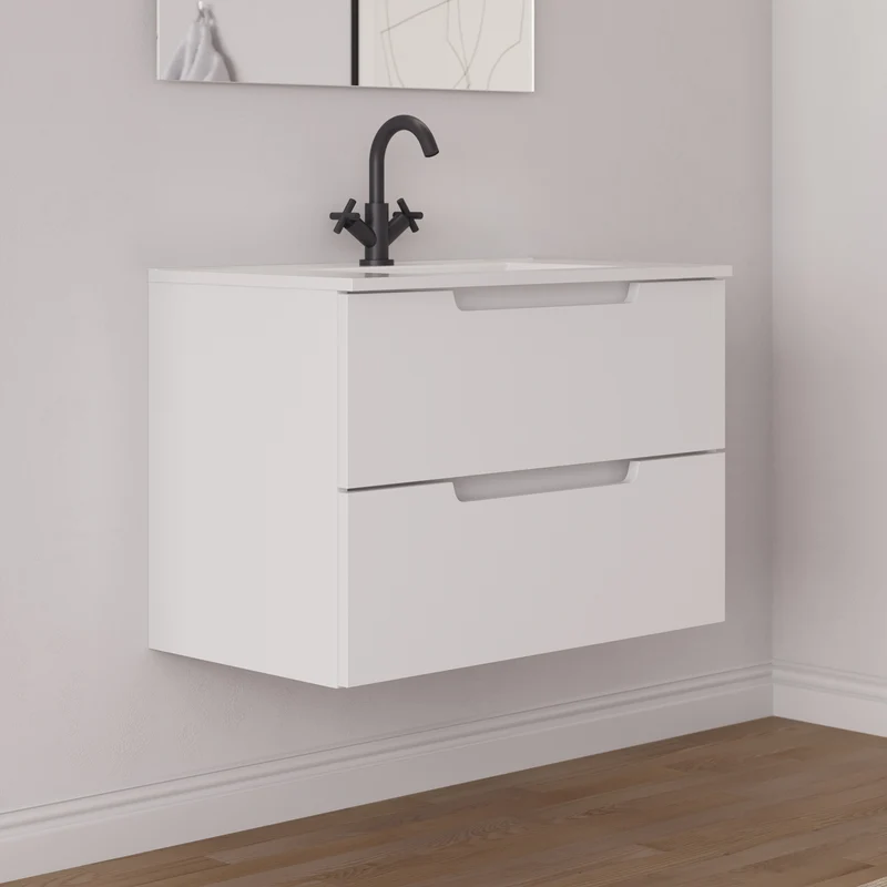Meuble de salle de bain 60cm simple vasque - 2 tiroirs - SONRIZA
