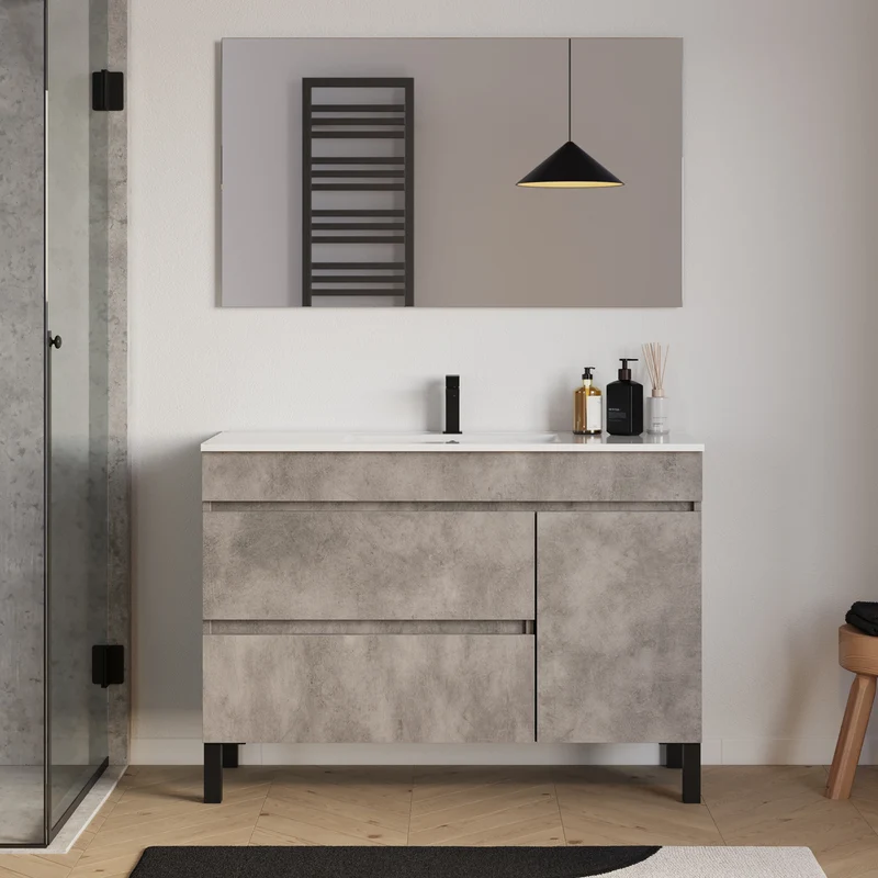 Meuble de salle de bain 120cm simple vasque sur pieds avec porte et tiroirs - sans miroir - LAZARO