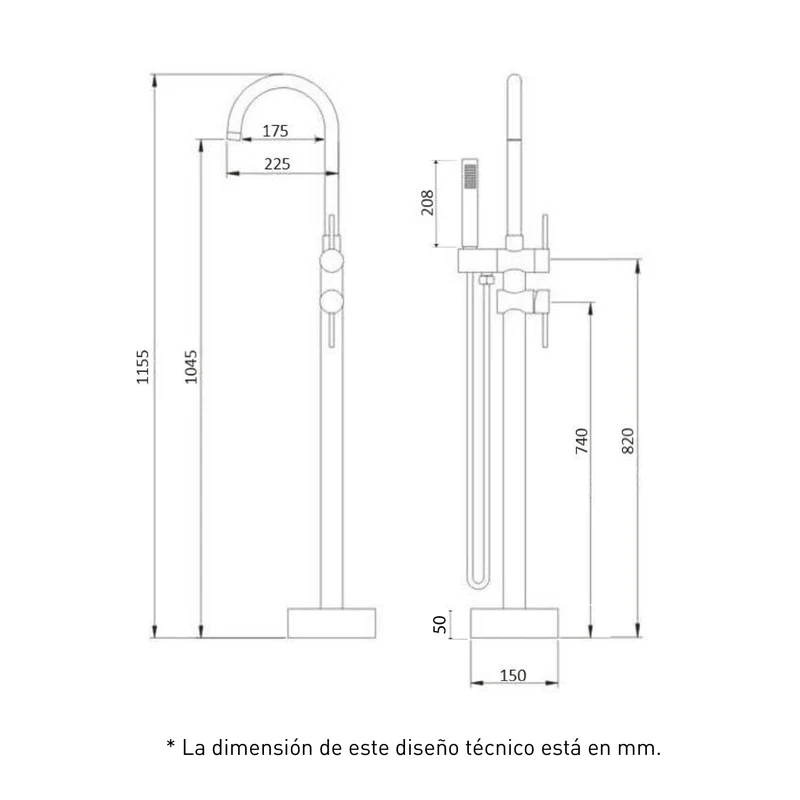 Grifo sobre SUELO monomando para bañera exenta CALGARY negro mate
