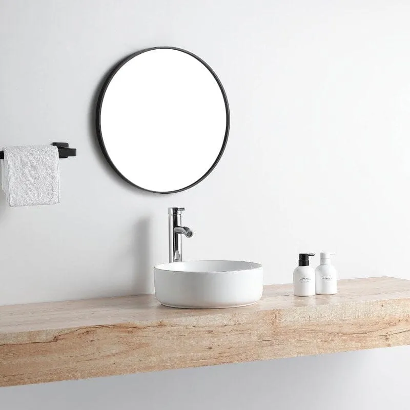Lavabo blanco mate borde dorado sobre encimera cerámico MENDOZA Ø 36 cm