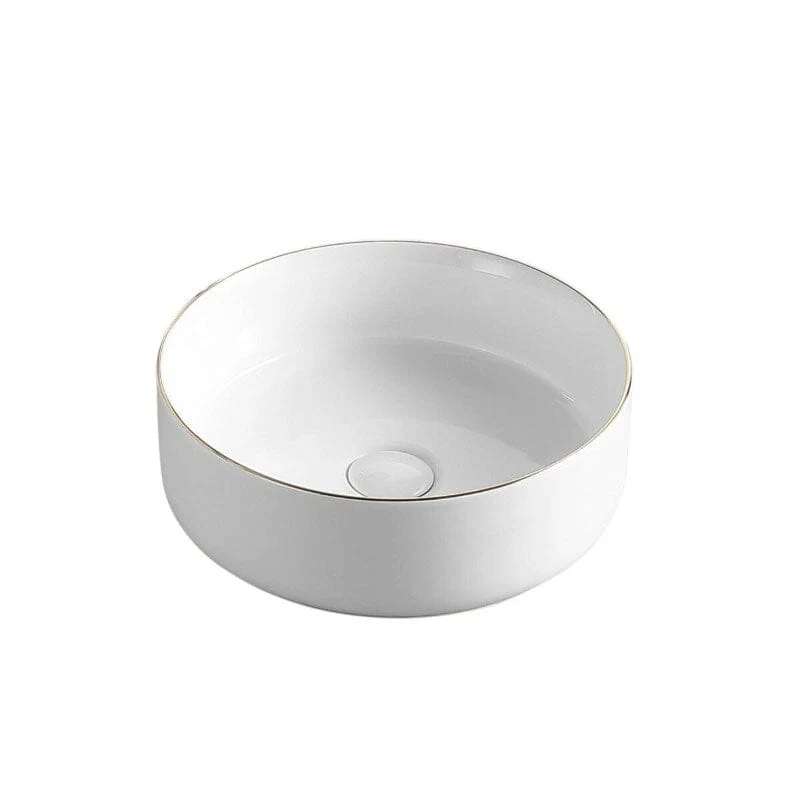 Lavabo blanco mate borde dorado sobre encimera cerámico MENDOZA Ø 36 cm