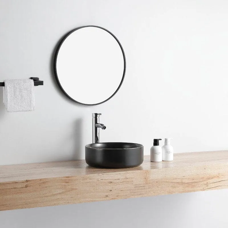 Lavabo negro mate borde dorado sobre encimera cerámico MENDOZA Ø 36 cm