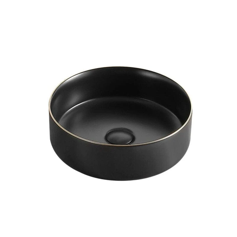 Lavabo negro mate borde dorado sobre encimera cerámico MENDOZA Ø 36 cm