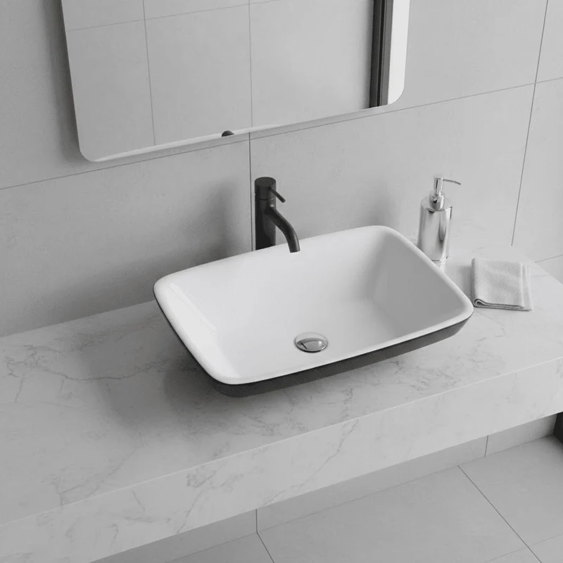 Lavabo sobre encimera Blanco y Negro brillante ovalado SIENA de mármol cultivado