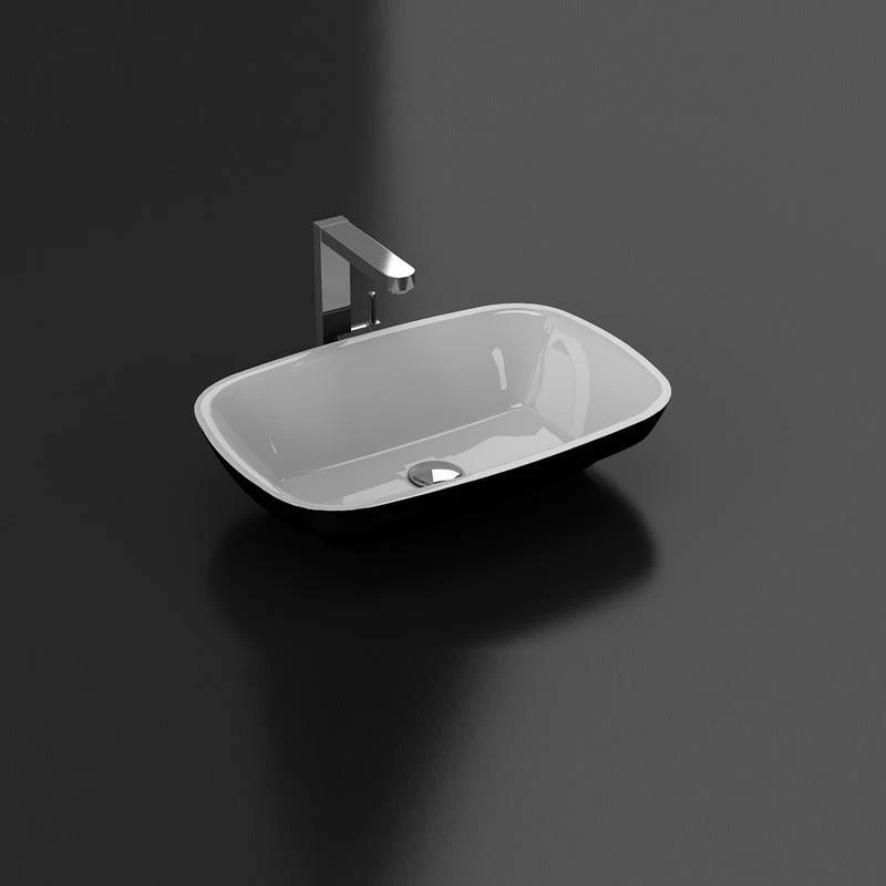 Lavabo sobre encimera Blanco y Negro brillante ovalado SIENA de mármol cultivado
