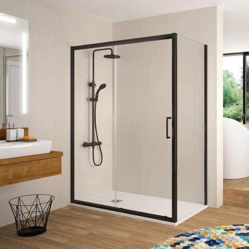 Mampara de ducha frontal + Puerta Corredera BELLA negro