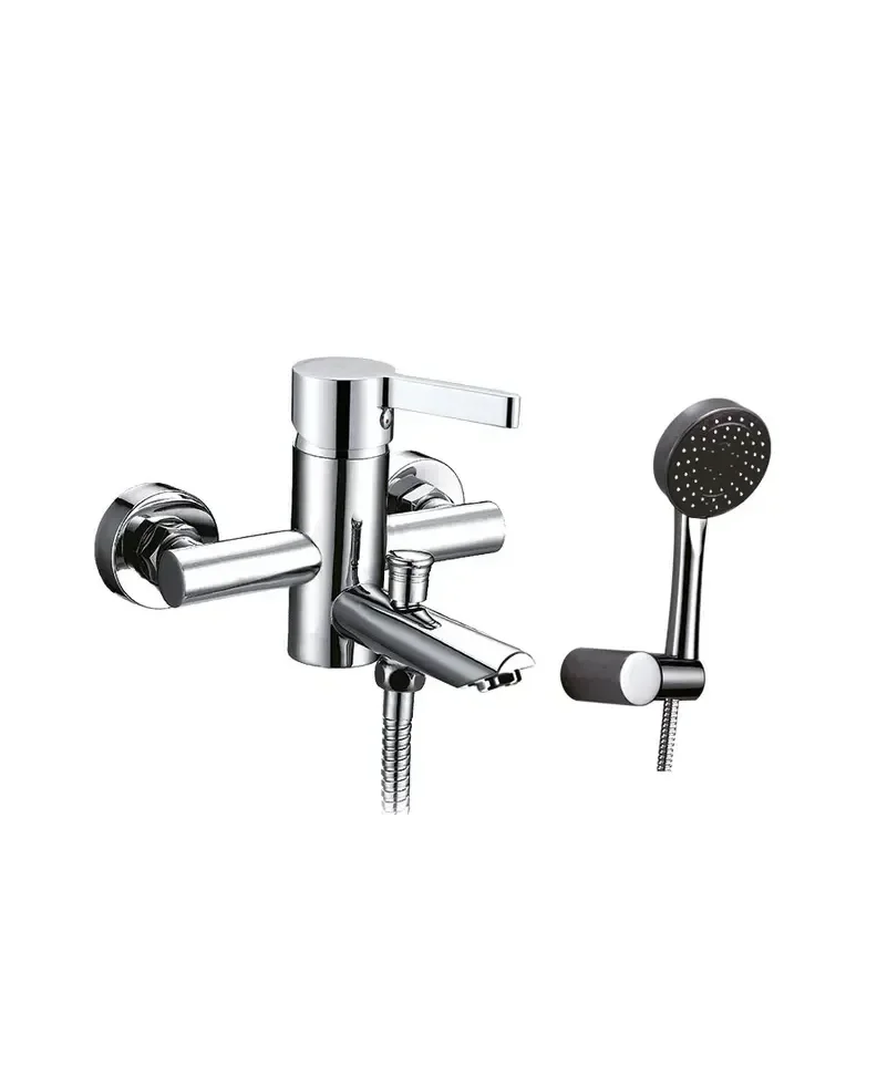 Conjunto de ducha y bañera con grifo monomando cromado teleducha redonda y instalación en pared Fussion GME